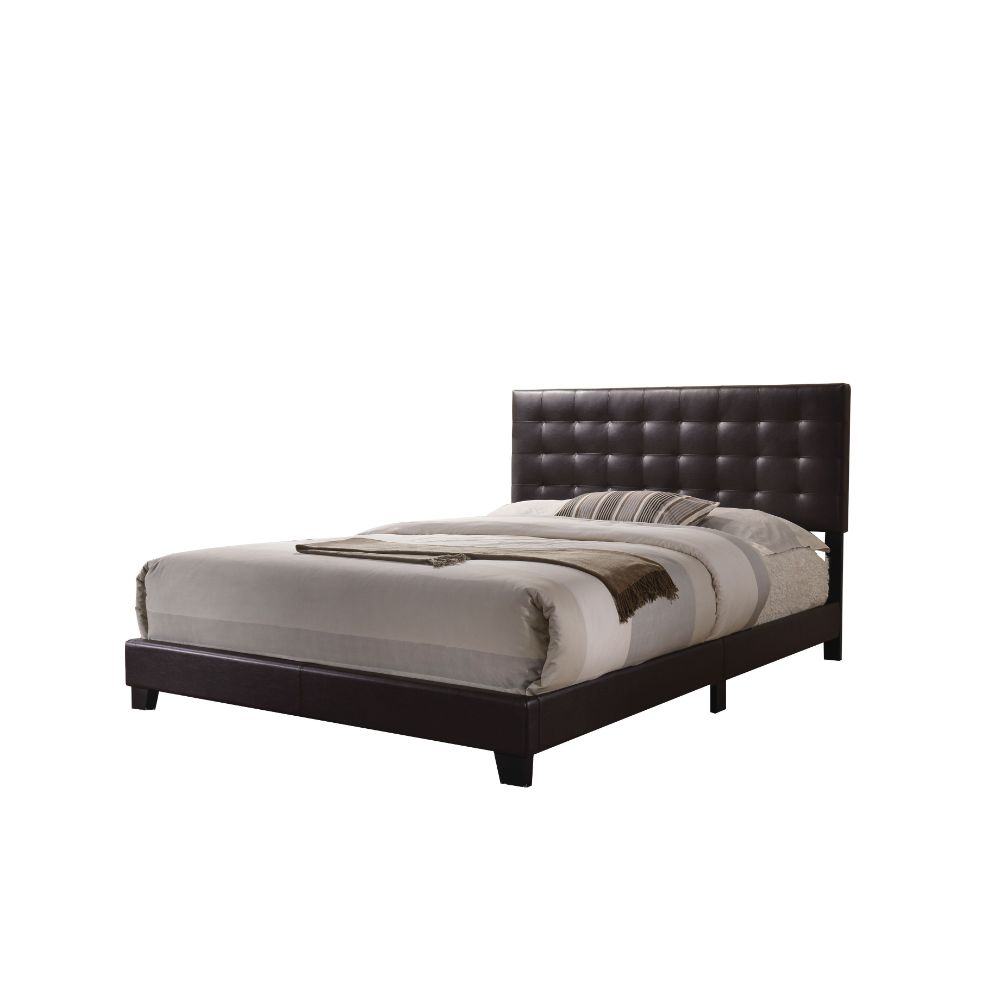 Marina Masate Queen Espresso PU Leather Platform Bed – Modern Upholstered Bed Frame with Button Tufting