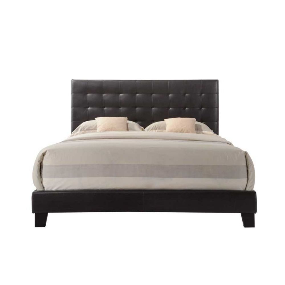 Marina Masate Queen Espresso PU Leather Platform Bed – Modern Upholstered Bed Frame with Button Tufting