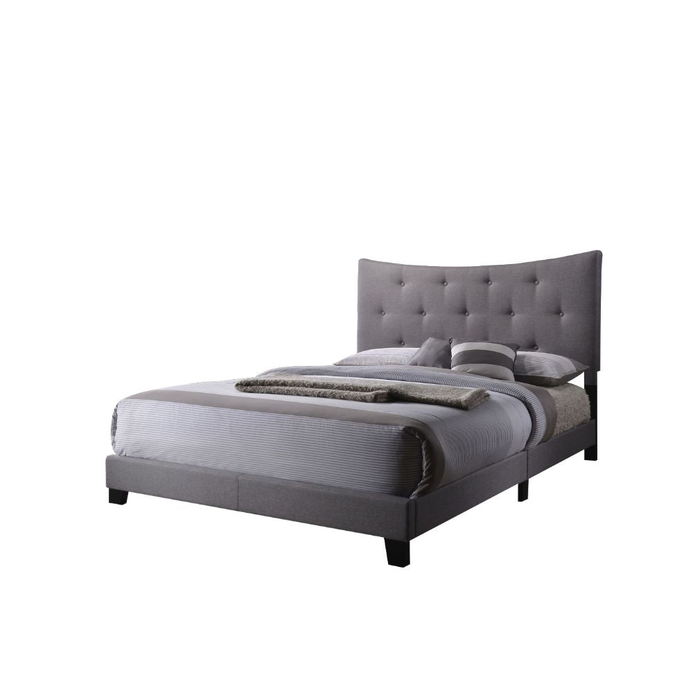Naya Venacha Collection Queen Size Gray Fabric Bed Frame – Upholstered Panel Design Platform Bed