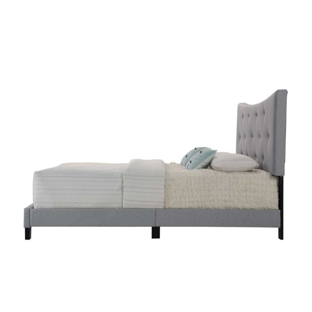 Naya Venacha Collection Queen Size Gray Fabric Bed Frame – Upholstered Panel Design Platform Bed