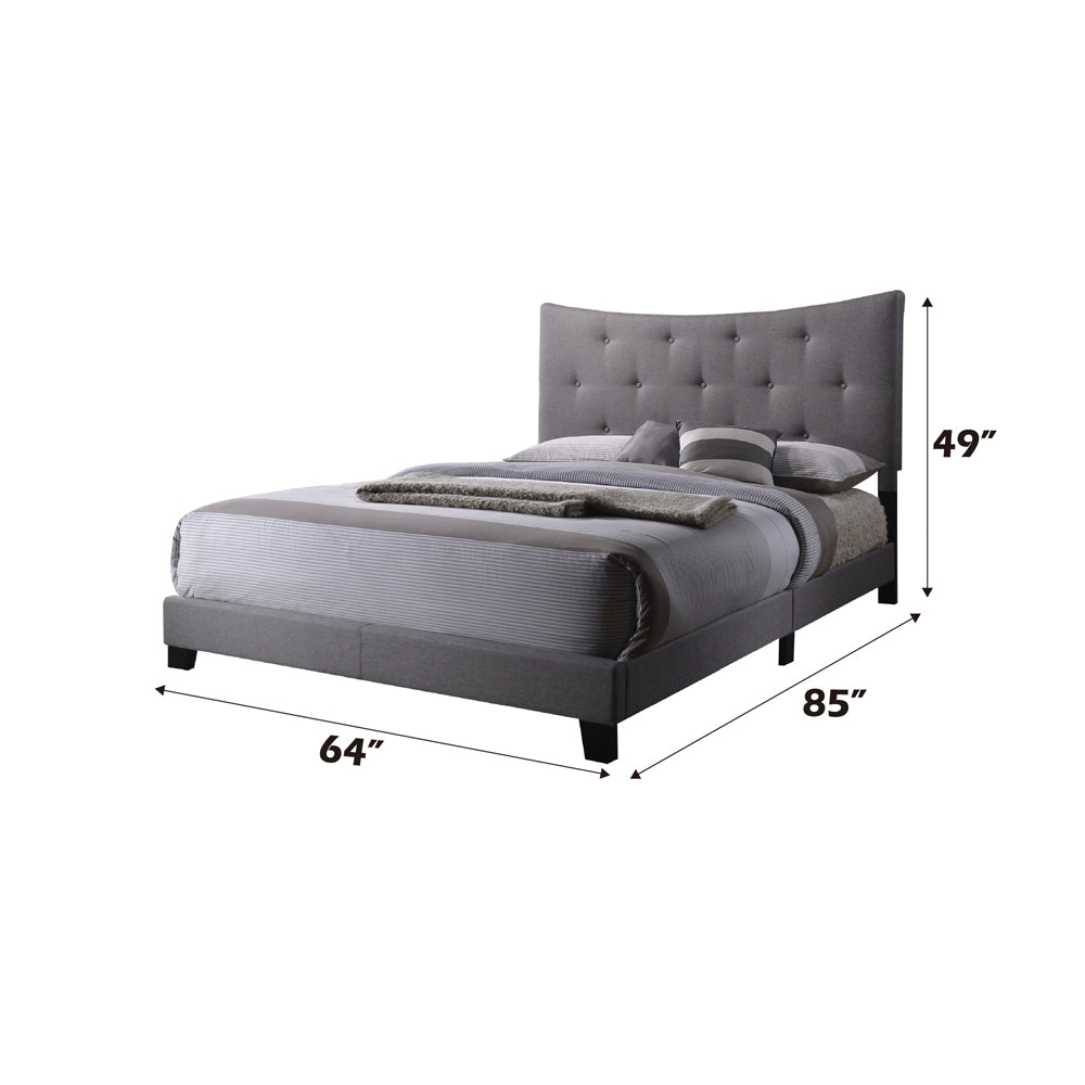 Naya Venacha Collection Queen Size Gray Fabric Bed Frame – Upholstered Panel Design Platform Bed