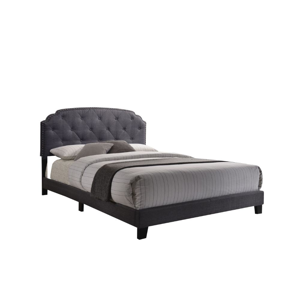 Imogen Tradilla Collection Queen Gray Fabric Upholstered Platform Bed – Transitional Button Tufted Headboard