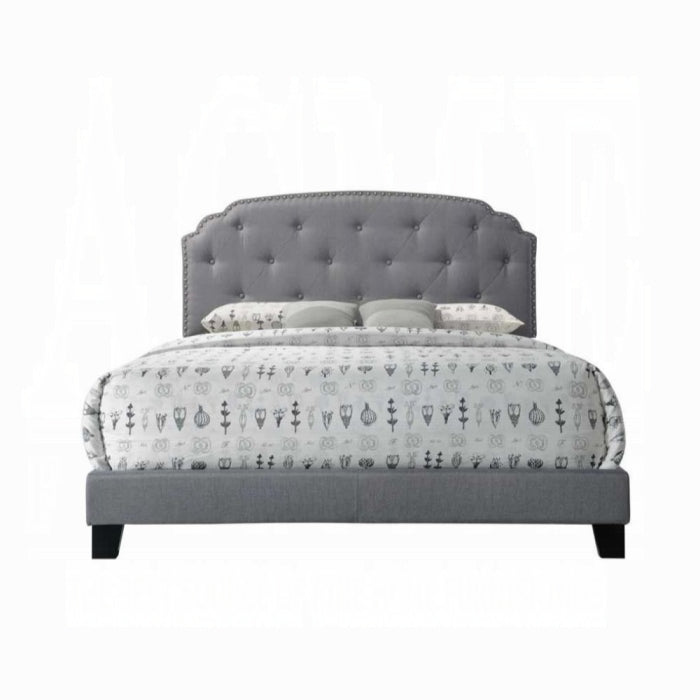 Imogen Tradilla Collection Queen Gray Fabric Upholstered Platform Bed – Transitional Button Tufted Headboard