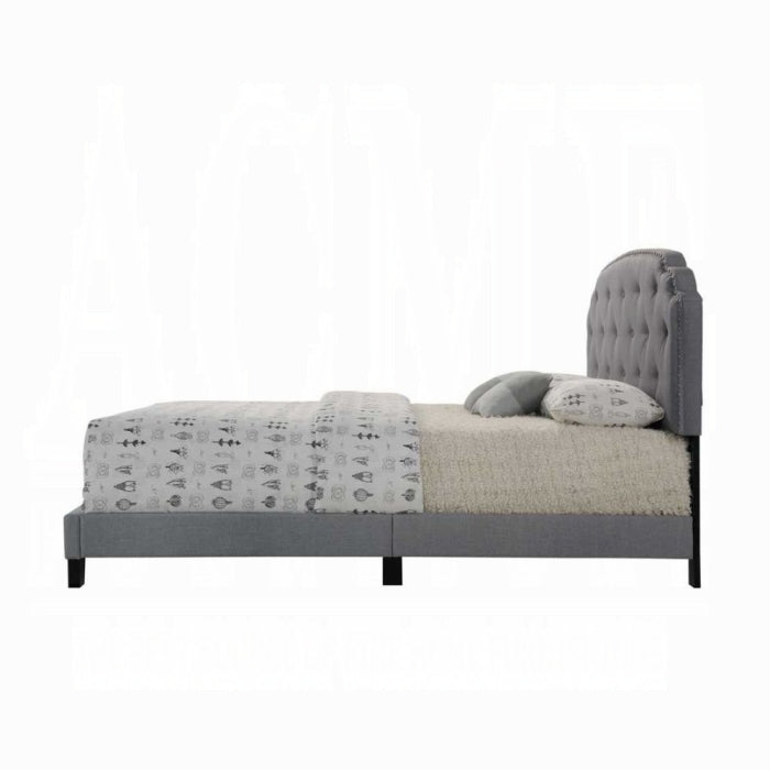 Imogen Tradilla Collection Queen Gray Fabric Upholstered Platform Bed – Transitional Button Tufted Headboard