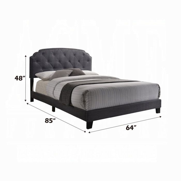 Imogen Tradilla Collection Queen Gray Fabric Upholstered Platform Bed – Transitional Button Tufted Headboard