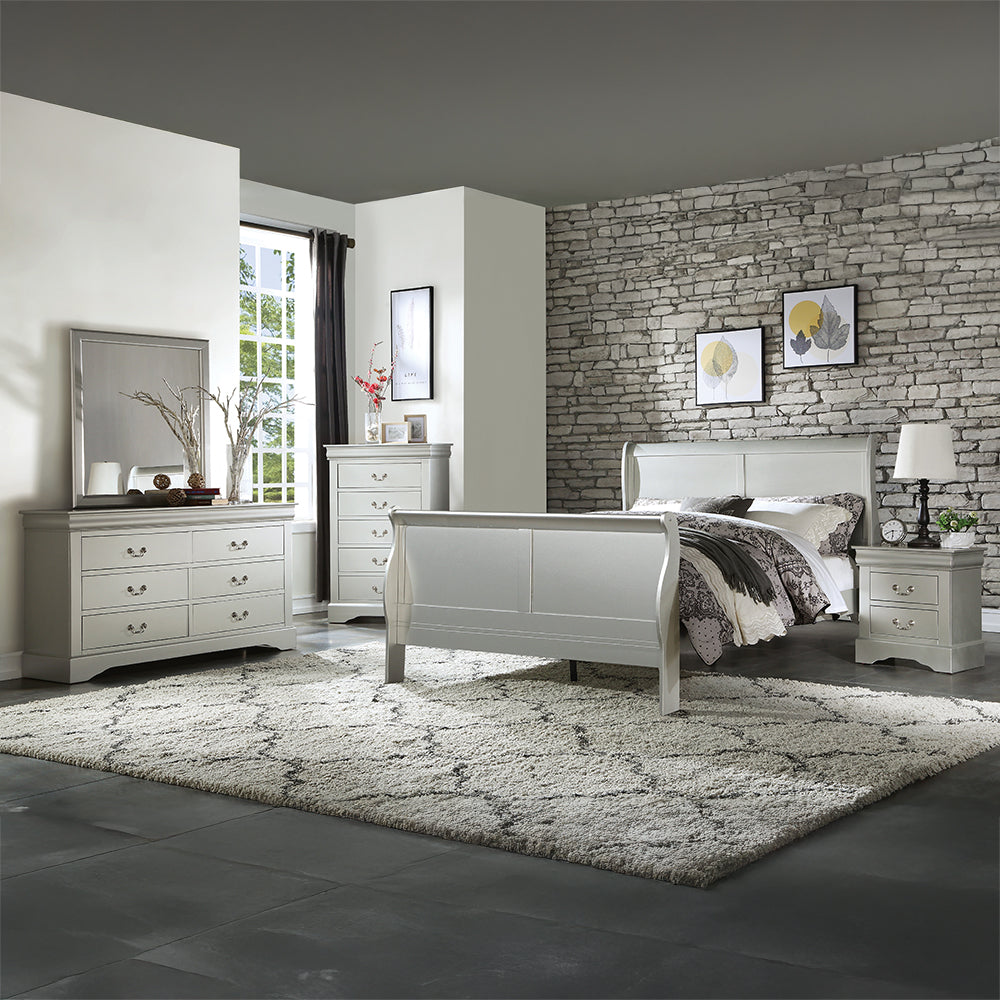 Grove Louis Philippe III EK Bed Brown Cherry Wood – Traditional Sleigh Bed with Curved Panels