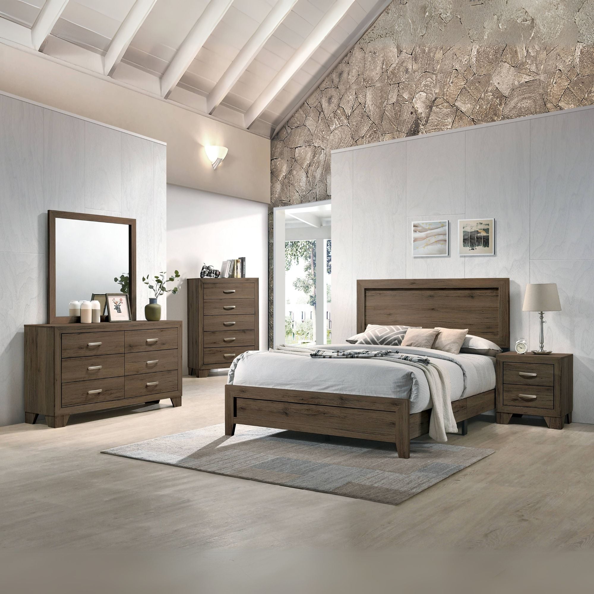 Arbor Miquell Collection King Size Oak Bed – Wooden Rustic Design with Clean Lines