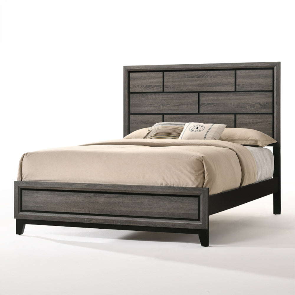 Toru Valdemar Queen Weathered Gray Platform Bed Frame – Modern Wood Construction with Upholstered Headboard