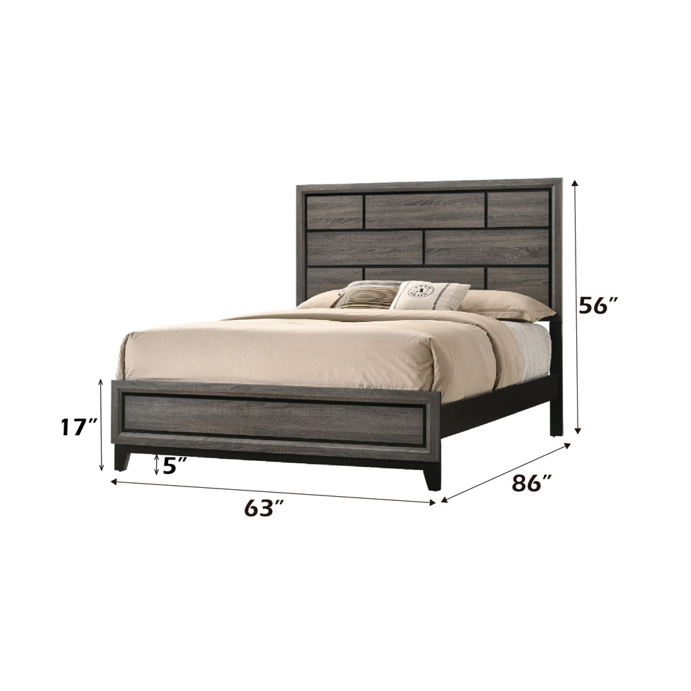 Toru Valdemar Queen Weathered Gray Platform Bed Frame – Modern Wood Construction with Upholstered Headboard