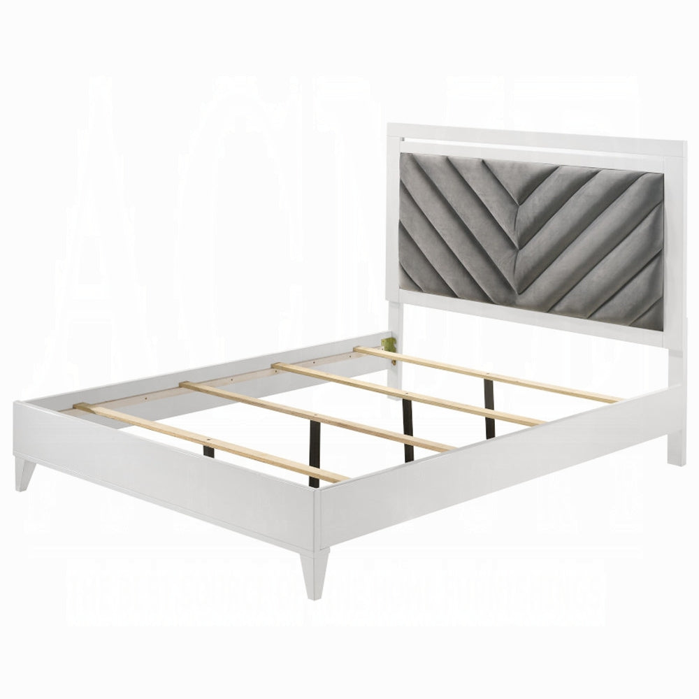 Raki Chelsie Collection Queen Size Upholstered Bed – Gray Fabric with Padded Headboard