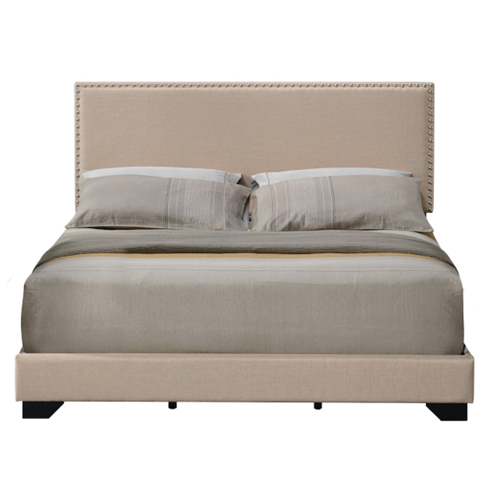 Poppy Leandros Queen Upholstered Bed in Champagne – Crystal Trim & LED Light Headboard