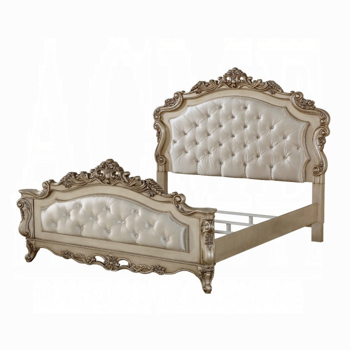 Ivory Gorsedd Eastern King Golden Ivory Fabric Bed – Classic Tufted Upholstered Frame