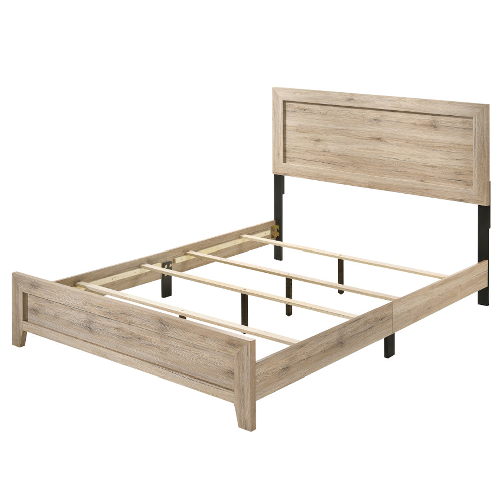 Whisk Miquell King Size Natural Wood Bed – Farmhouse Design with Slatted Headboard