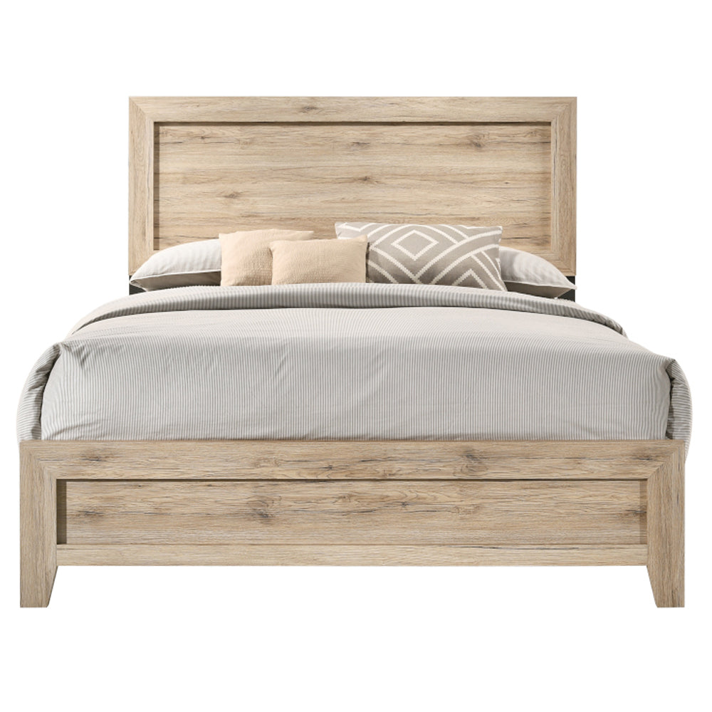 Whisk Miquell King Size Natural Wood Bed – Farmhouse Design with Slatted Headboard