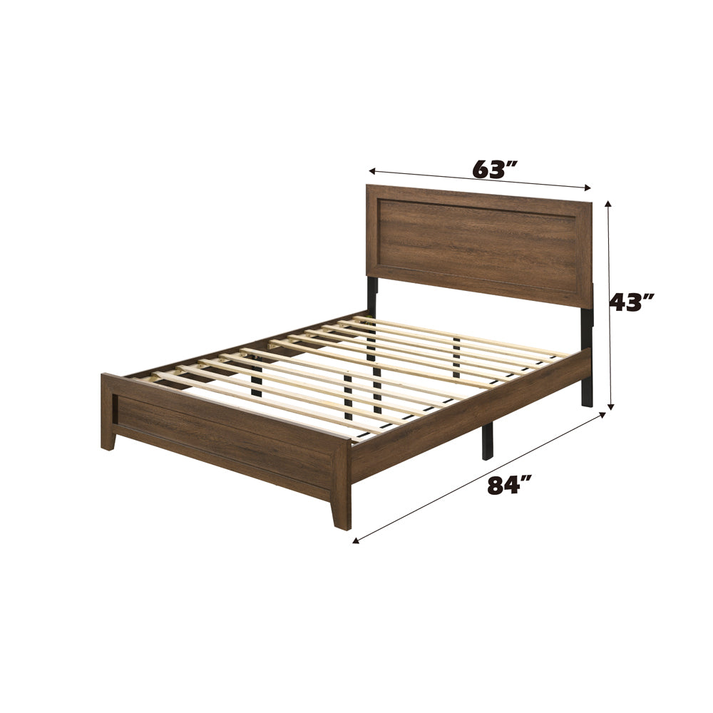 Attune Miquell Queen Oak Wood Bed Rustic Panel Design with Slatted Headboard