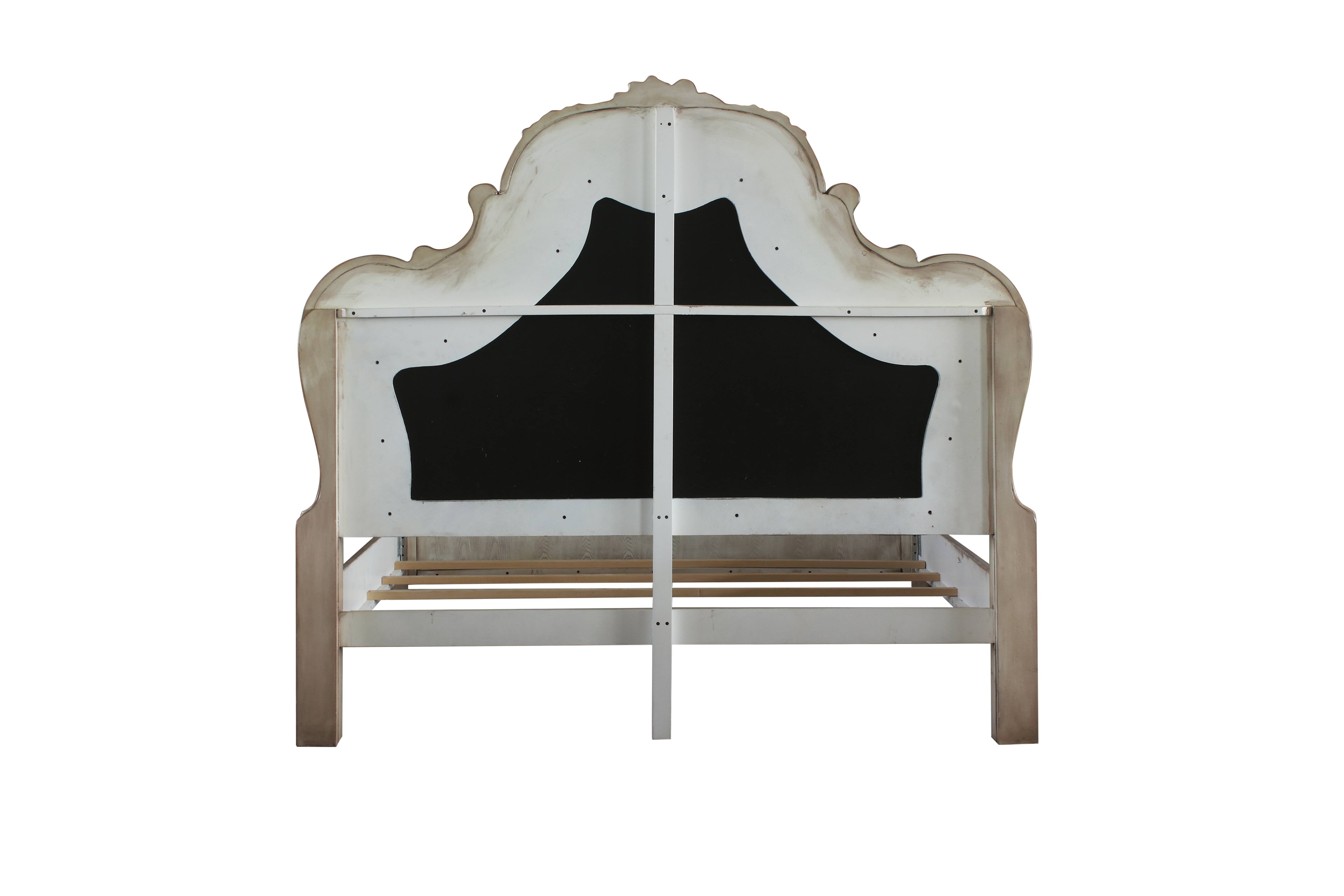 Amara Dresden Collection California King White Bed – Ornate Carved Wood & Upholstered Headboard