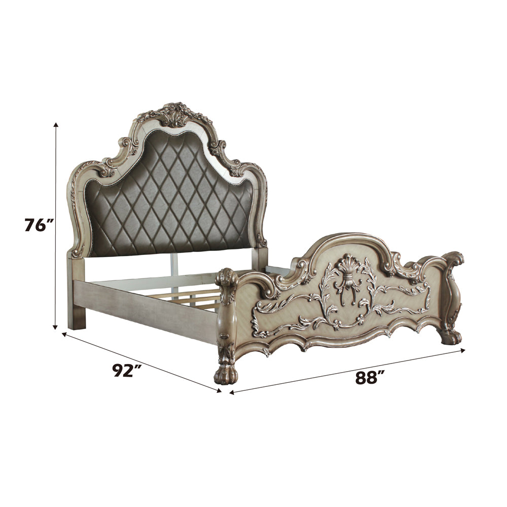 Ornate Dresden Eastern King White Wood Bed – Traditional Baroque Design with Oversized Headboard