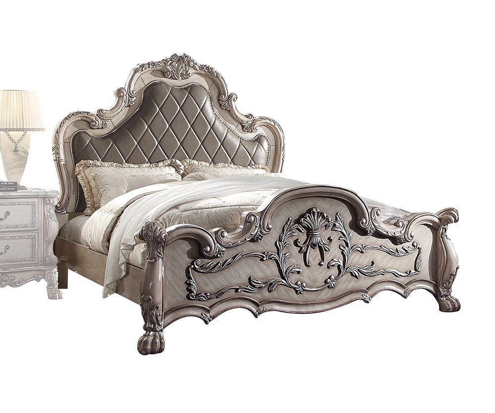 Ornate Dresden Eastern King White Wood Bed – Traditional Baroque Design with Oversized Headboard