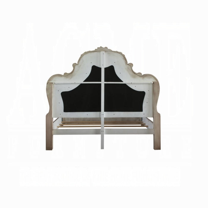 Rae Dresden Queen White Finish Wooden Bed – Classic Elegance & Ornate Details