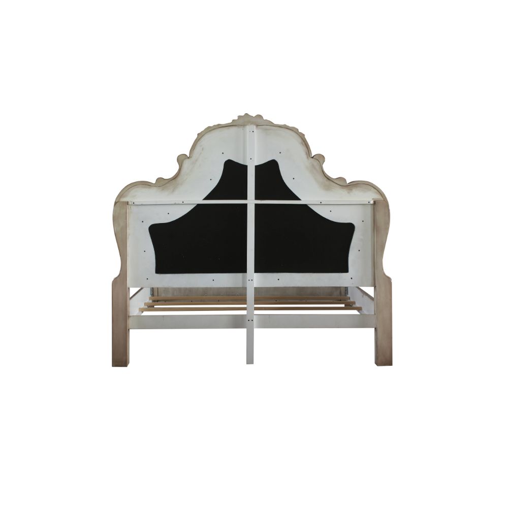 Rae Dresden Queen White Finish Wooden Bed – Classic Elegance & Ornate Details