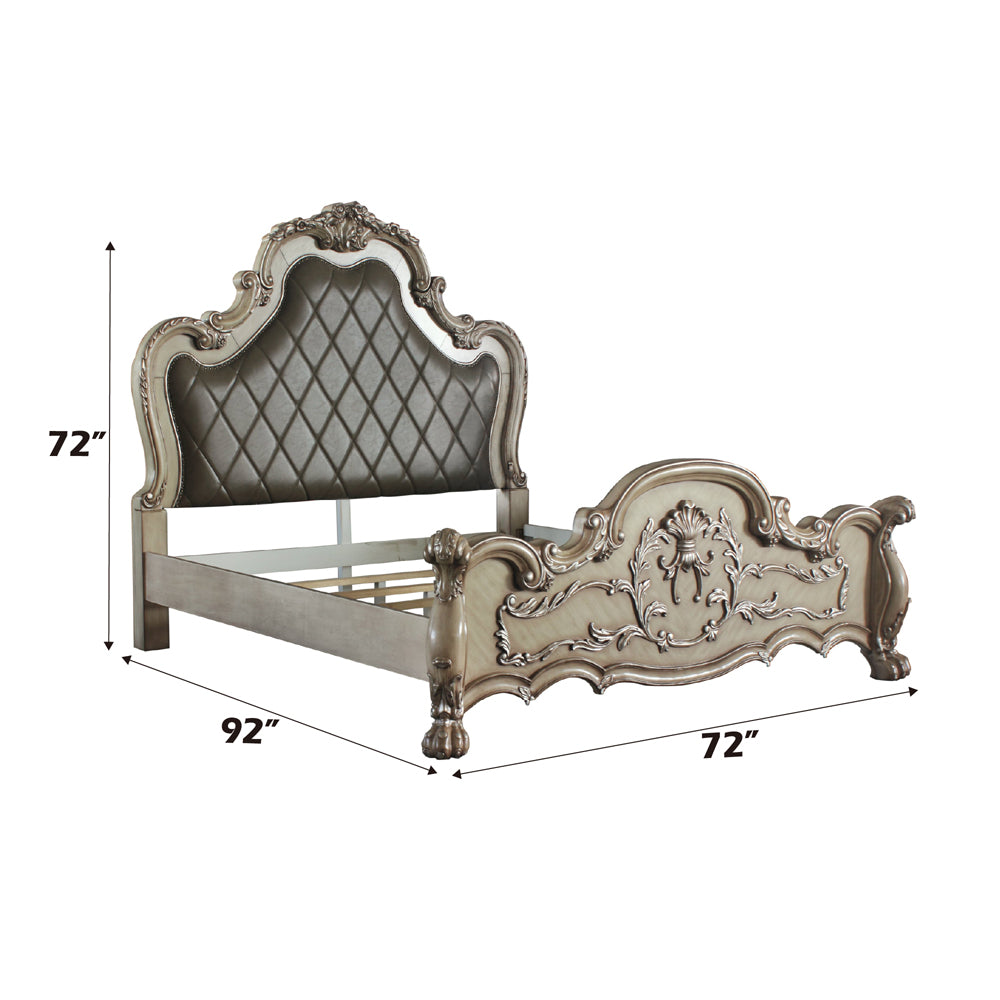Rae Dresden Queen White Finish Wooden Bed – Classic Elegance & Ornate Details