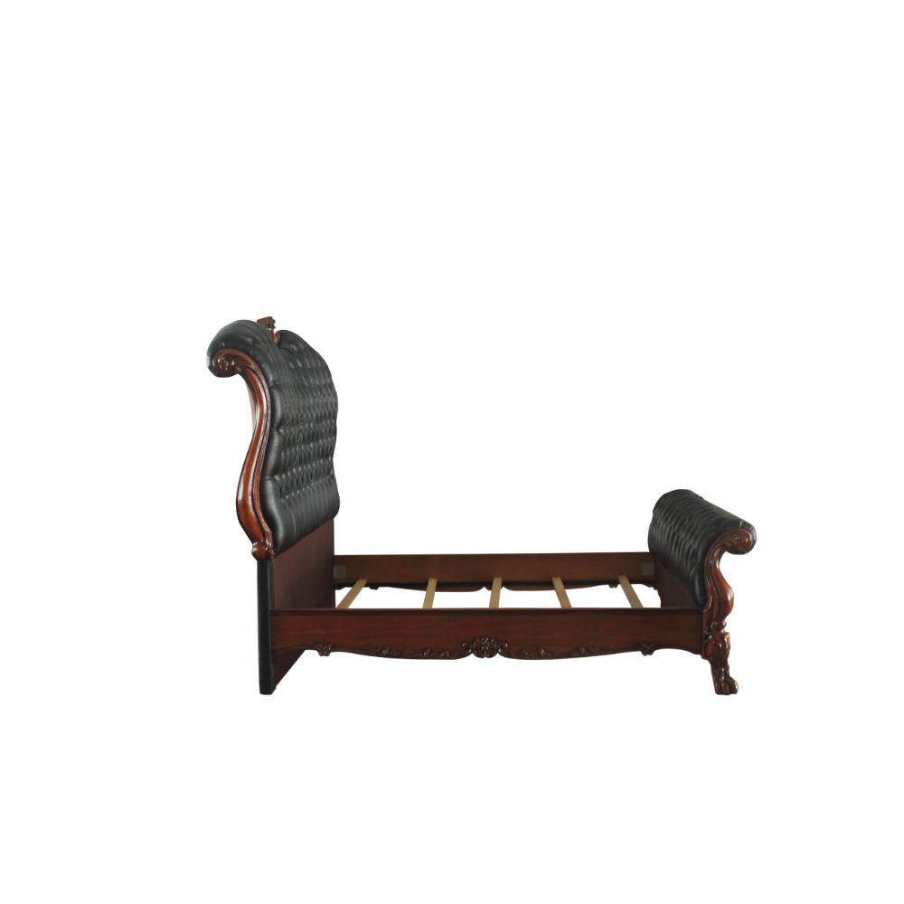 Landon Dresden Collection Queen Bed Brown – Ornate Carved Wood & Faux Leather Headboard