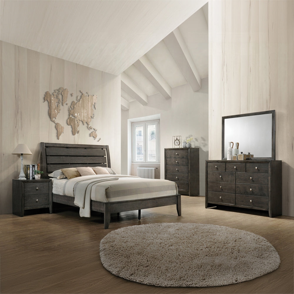 Mateo Ilana Collection Queen Bed Gray Finish – Curved Headboard Modern Style