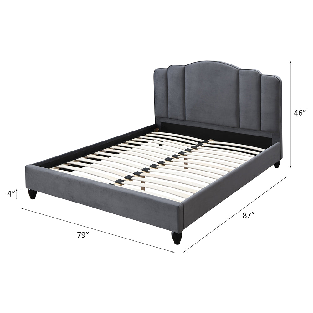 Core Giada Eastern King Charcoal Fabric Upholstered Bed Modern Contemporary Channel-Tufted Platform Frame