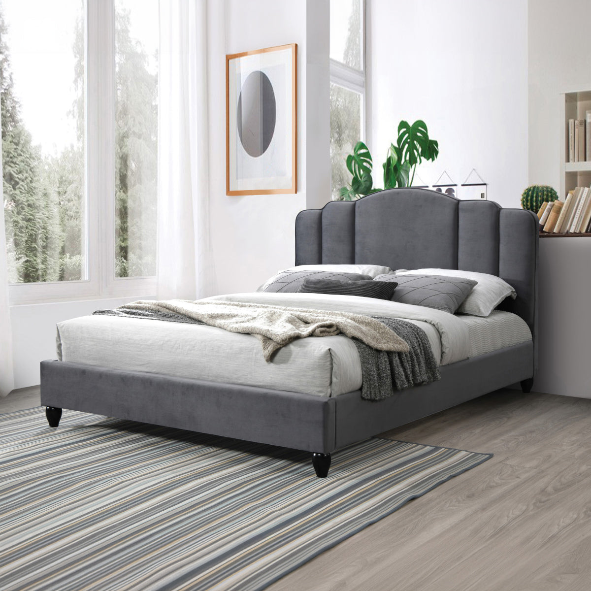 Core Giada Eastern King Charcoal Fabric Upholstered Bed Modern Contemporary Channel-Tufted Platform Frame