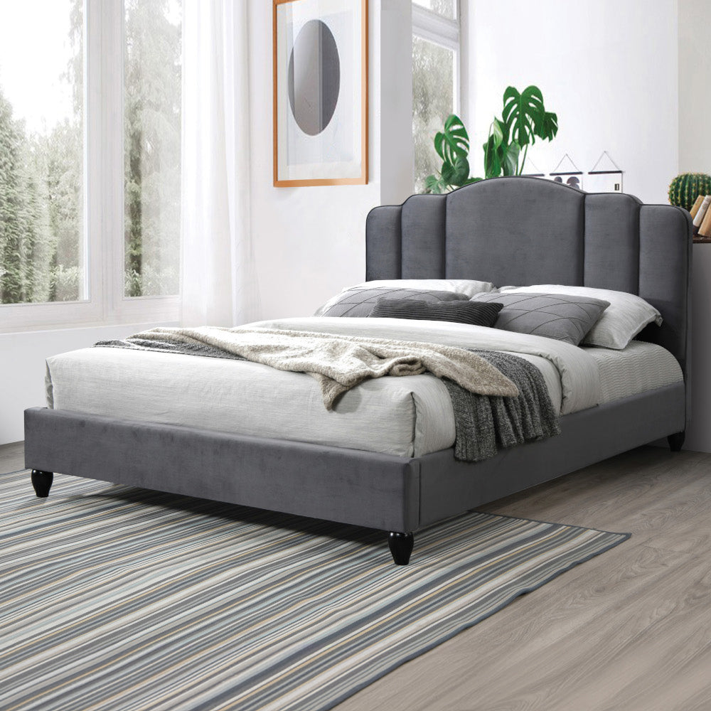 Maria Giada Collection Queen Size Charcoal Upholstered Bed Frame – Contemporary Fabric Design