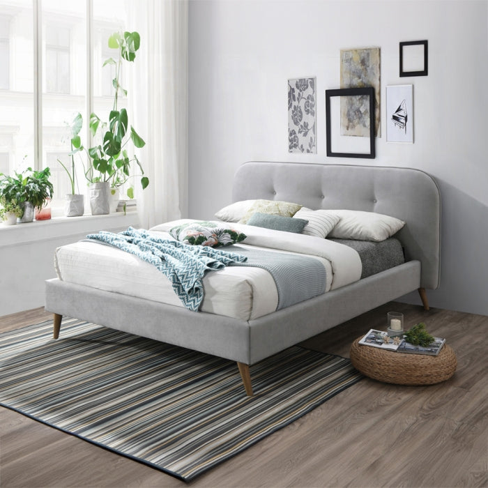 Simaran Graves Queen Gray Fabric Platform Bed – Contemporary Button-Tufted Design Fully Upholstered Frame
