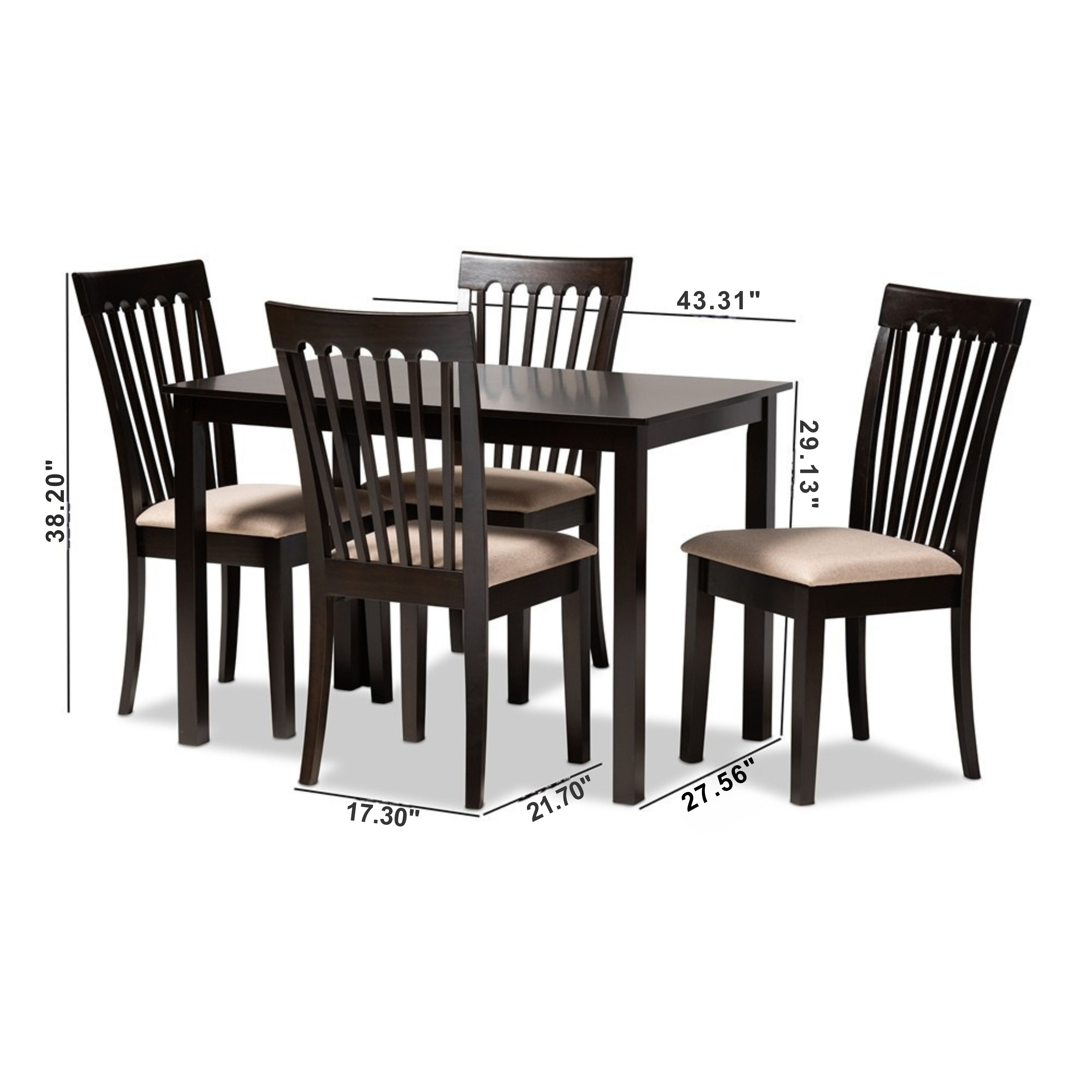 Minette Modern and Contemporary Fabric Upholstered Espresso Brown Finished Wood 5-Piece Dining Set