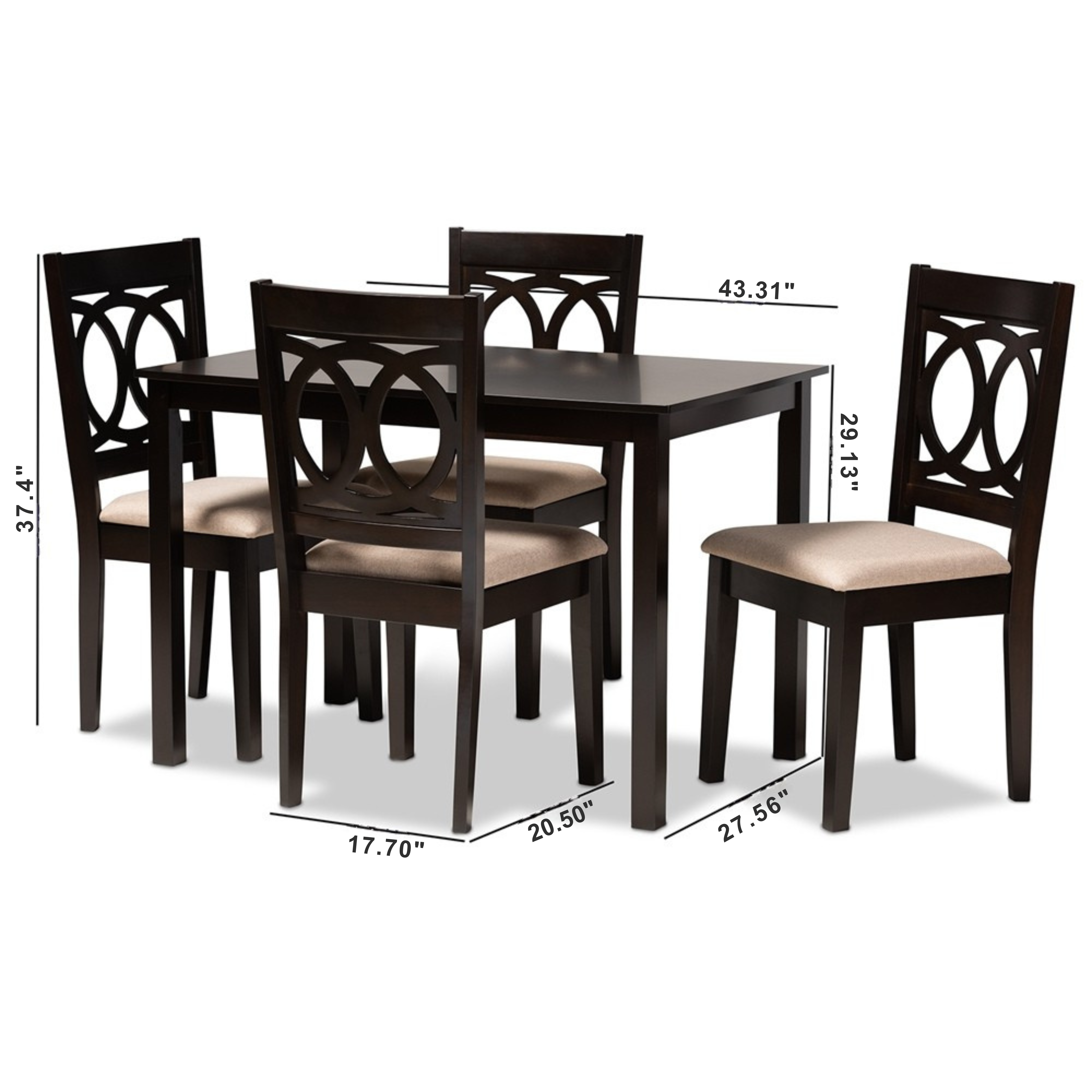 Lenoir Modern and Contemporary Fabric Upholstered Espresso Brown Finished Wood 5-Piece Dining Set