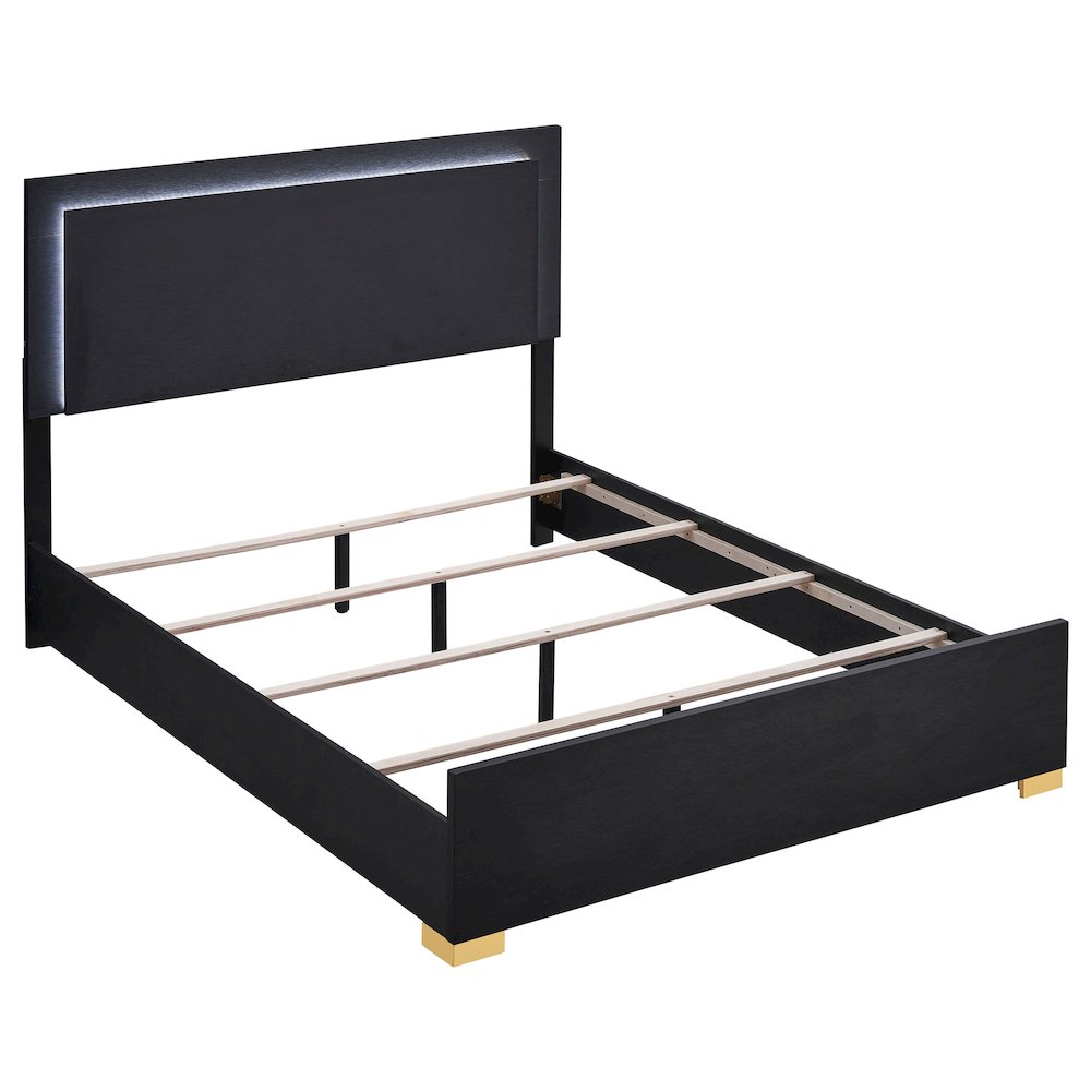 Messi Marceline Queen Black Wood Panel Bed – Contemporary LED Headboard with Touch Controls