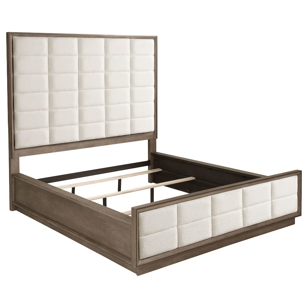 Seraphin Durango California King Washed Oak Wood Panel Bed – Modern Upholstered Extra-Tall Headboard