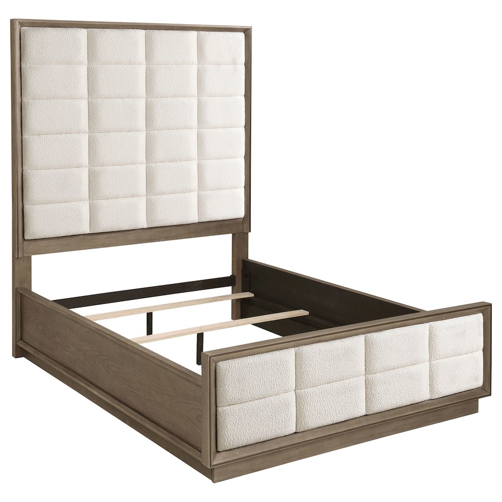 Mariana Durango Queen Washed Oak Wood Panel Bed – Grid Tufted Headboard 600lb Capacity