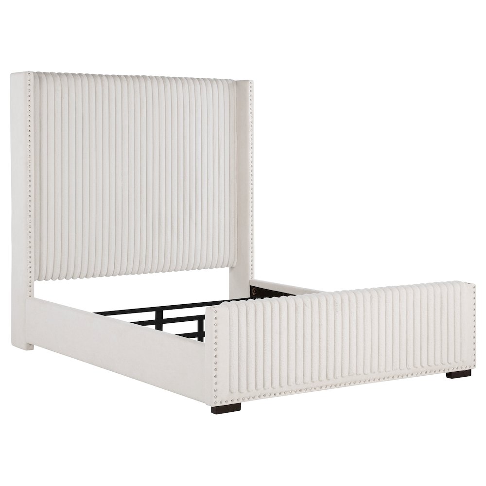 Niks Natasha Collection Queen Cream Fabric Wingback Bed – Modern Upholstered Headboard