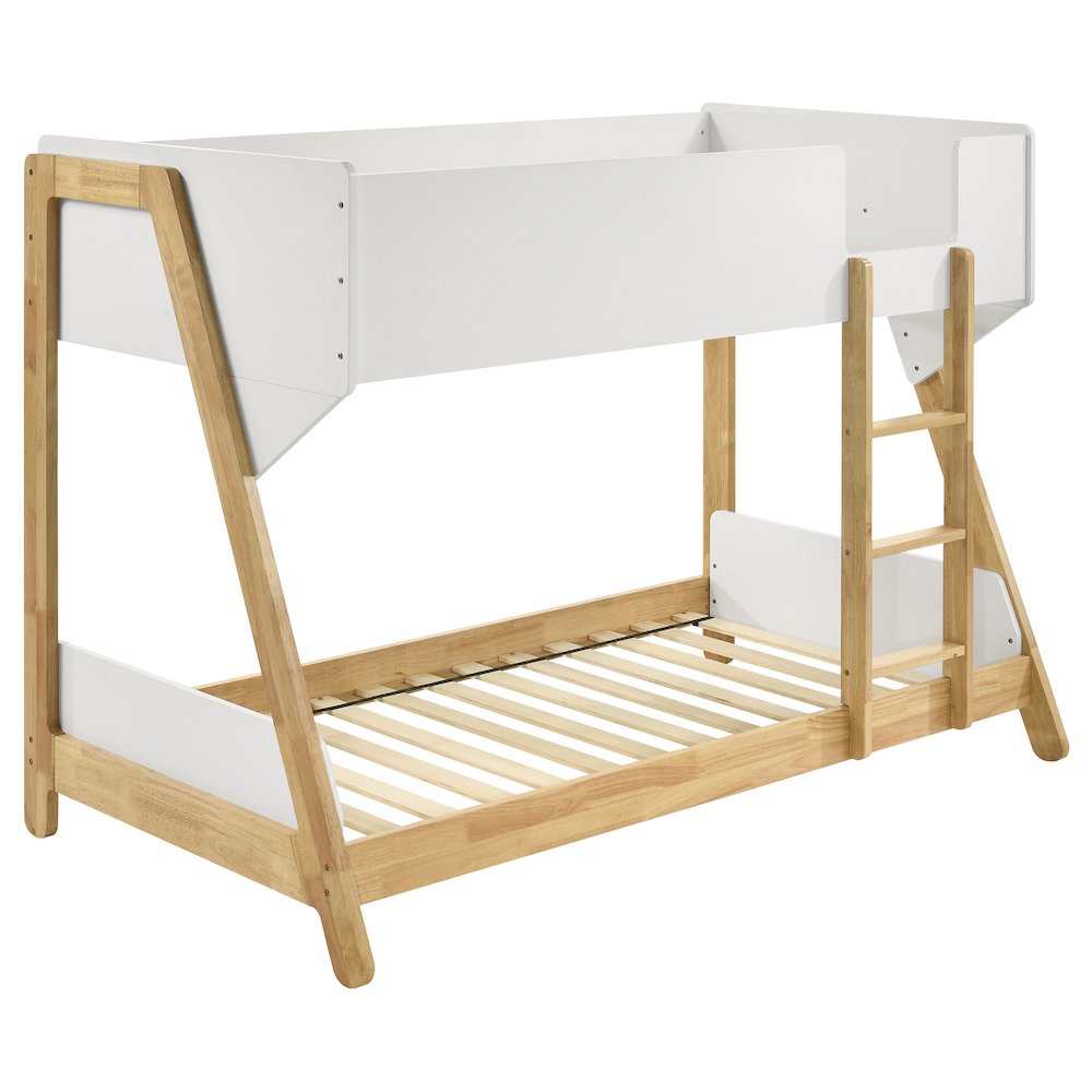 Yinbella Wyatt Wood Twin Over Twin Bunk Bed White and Natural