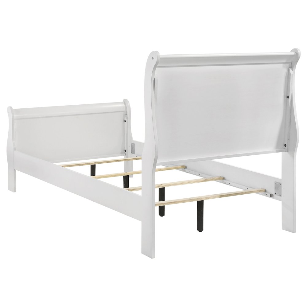 Virat Louis Philippe Twin Sleigh Bed – White Wood Panel Frame Classic Design