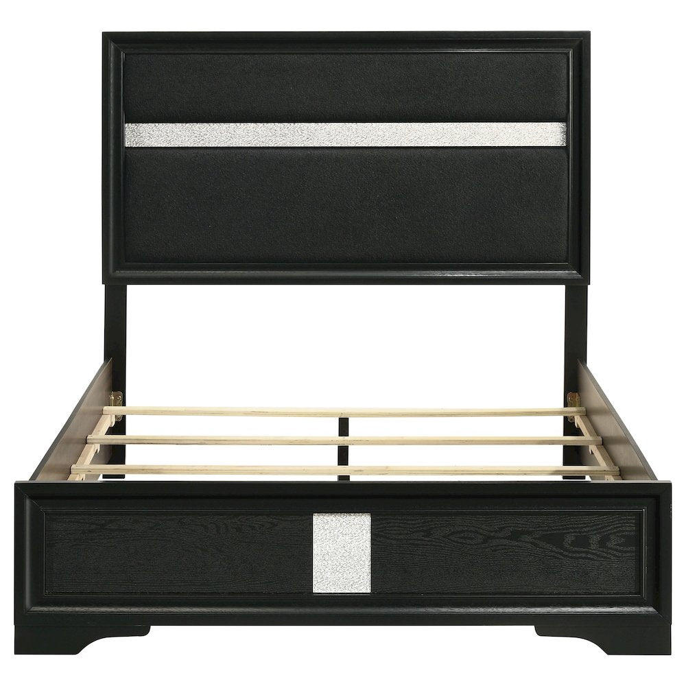Hero Miranda 54-Inch Full Black Fabric Panel Bed – Contemporary Upholstered with Sparkling Trim