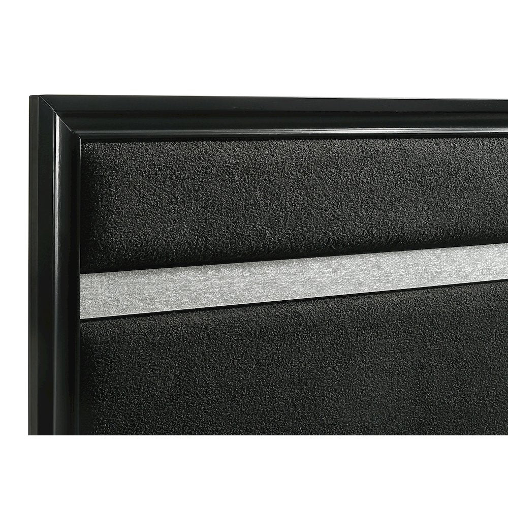 Hero Miranda 54-Inch Full Black Fabric Panel Bed – Contemporary Upholstered with Sparkling Trim