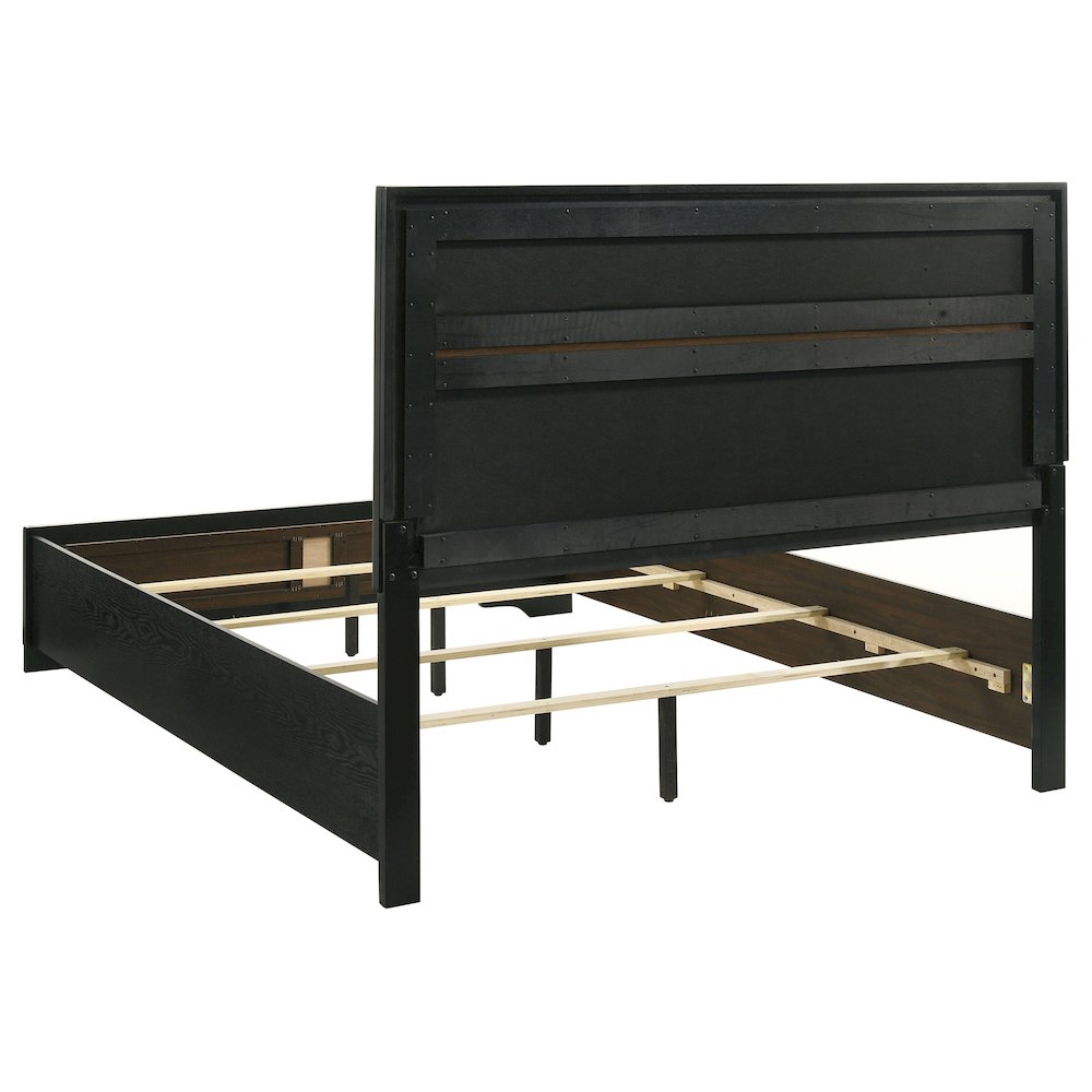 Bajaj Miranda Eastern King Black Upholstered Panel Bed Frame – Sophisticated Diamond-Like Trim Design