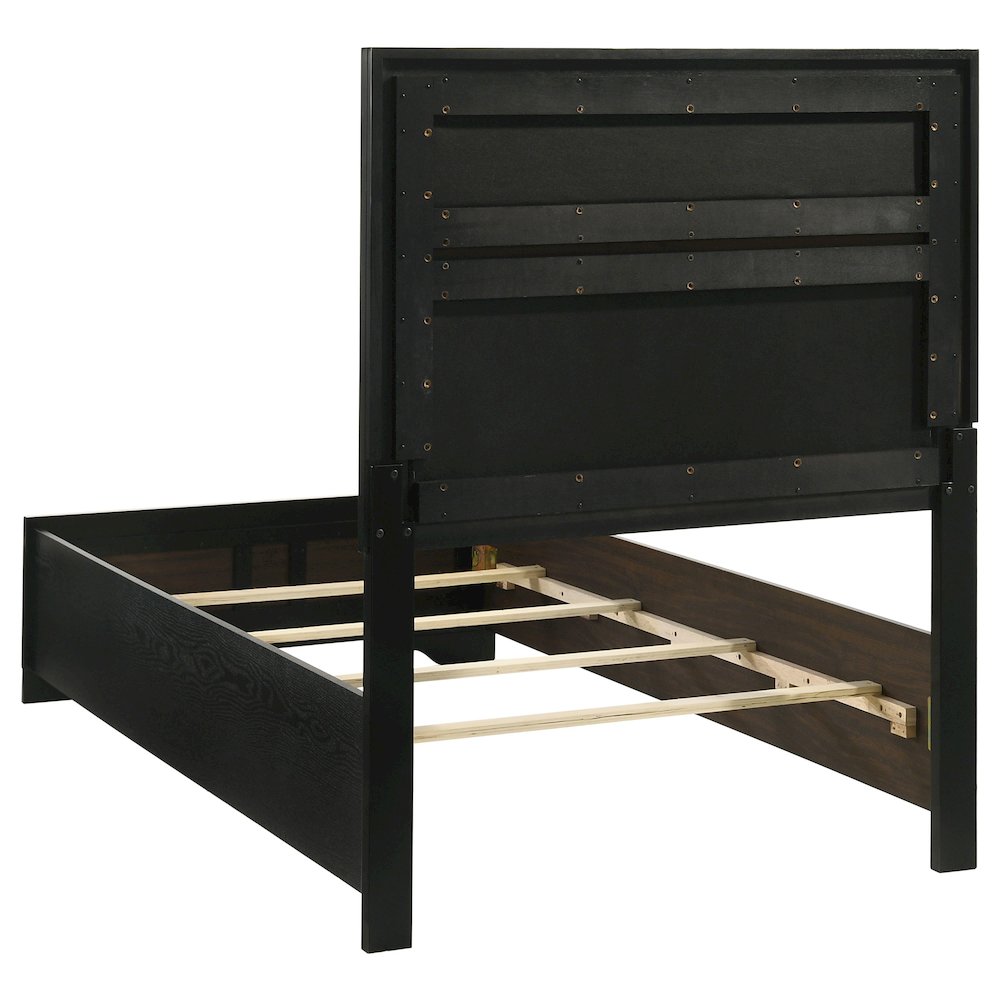 Kasol Miranda Twin Black Upholstered Panel Bed – Foam Cushioned Headboard with Sparkle Trim