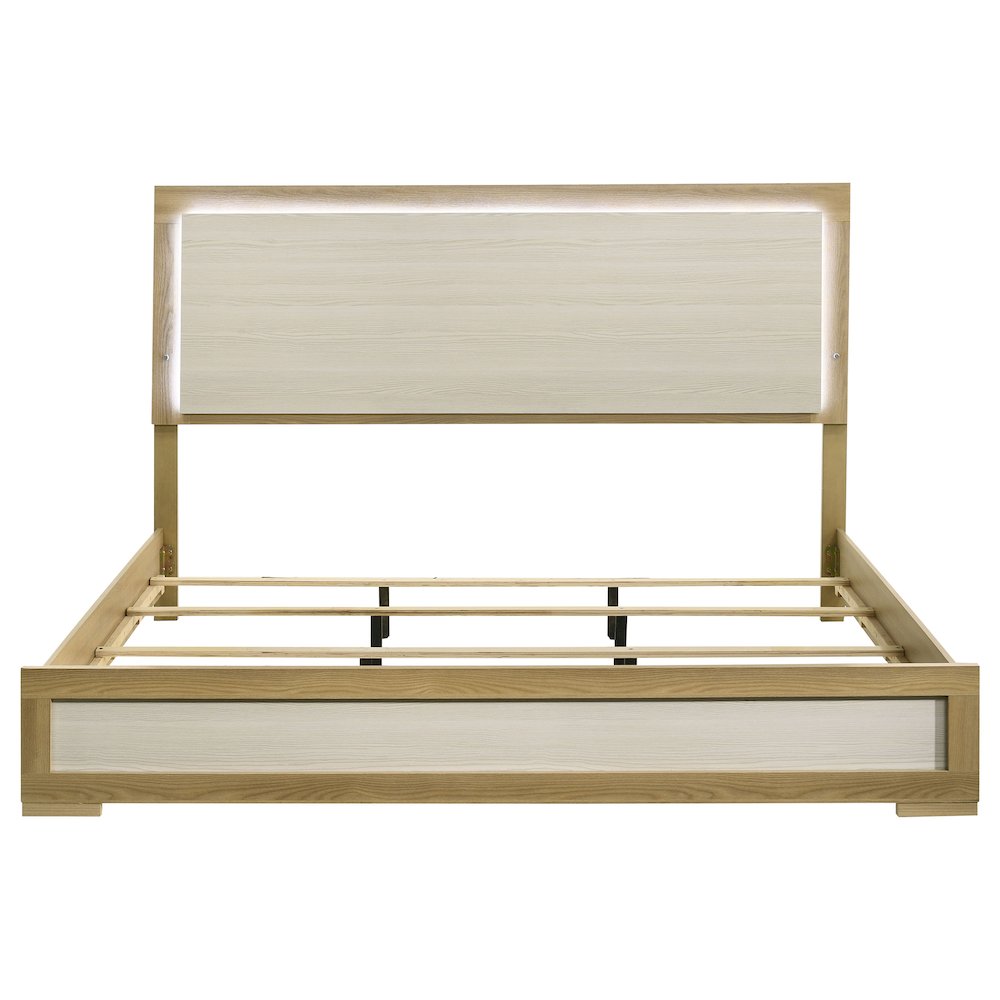 Karan Hyland Eastern King Natural Wood Panel Bed – Modern Italian Style LED Touch Lighting Headboard