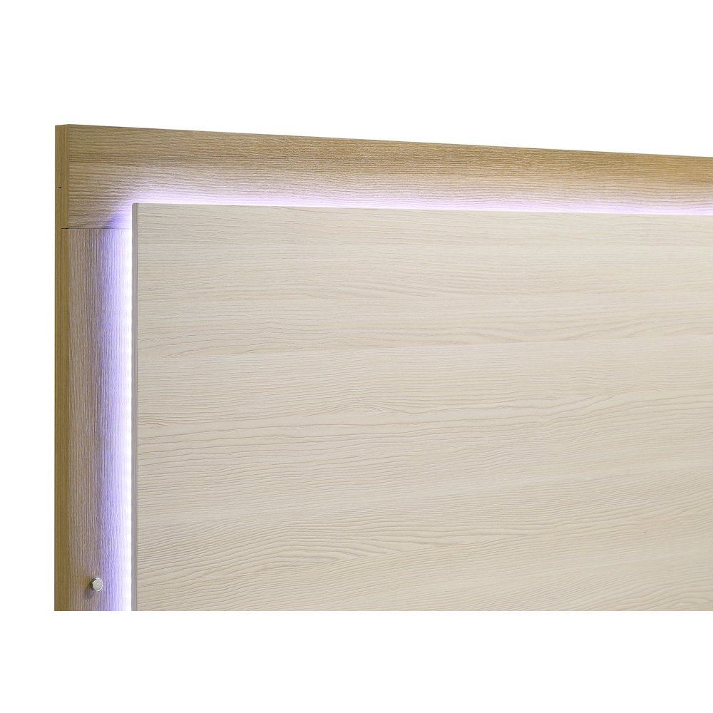 Milton Hyland Queen Natural White Wood Panel Bed – Modern Italian Style LED Touch Lighting Headboard