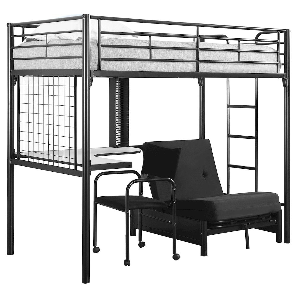 Bernadette Jenner Twin Black Metal Loft Bed Contemporary Space-Saving Workstation with Futon