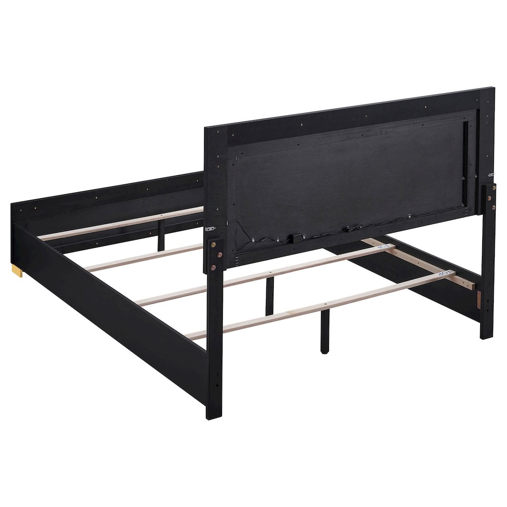 Celine Marceline Eastern King Black Melamine Platform Bed – Modern LED Lighting with Gold Accent Feet
