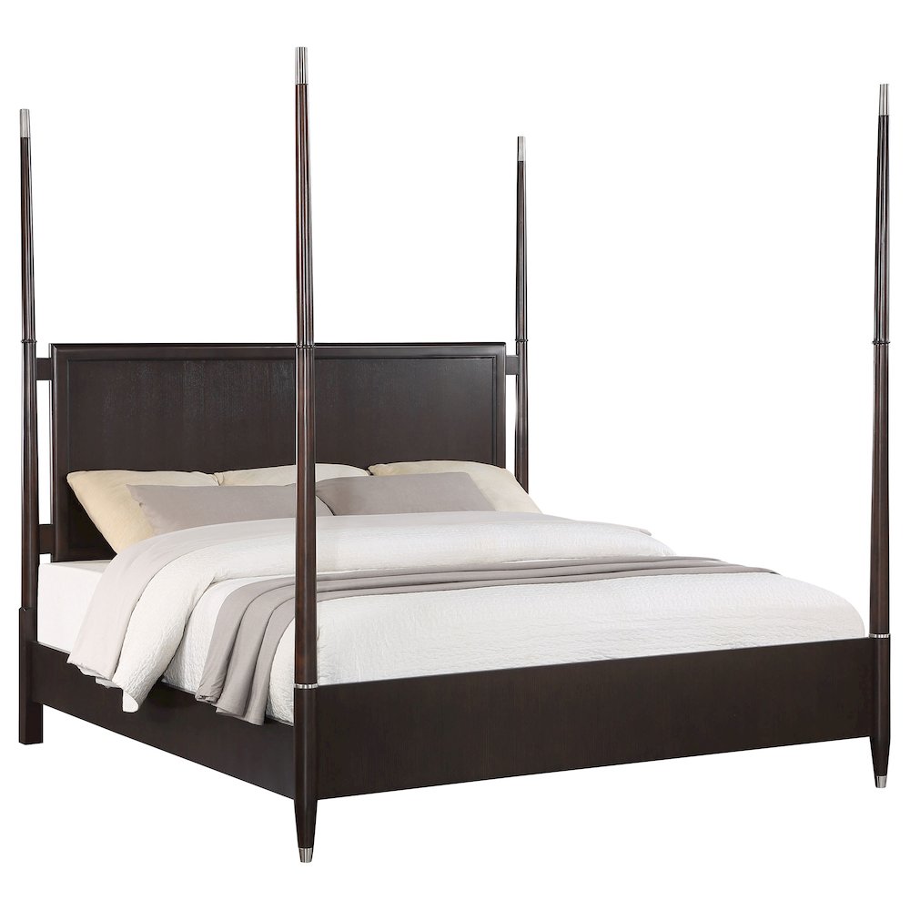 Boult Emberlyn Wood Queen Poster Bed Brown – Four-Poster Panel Bed with Floating Headboard