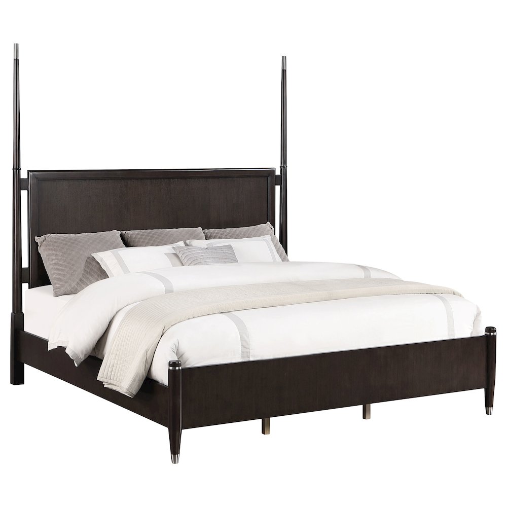 Boult Emberlyn Wood Queen Poster Bed Brown – Four-Poster Panel Bed with Floating Headboard