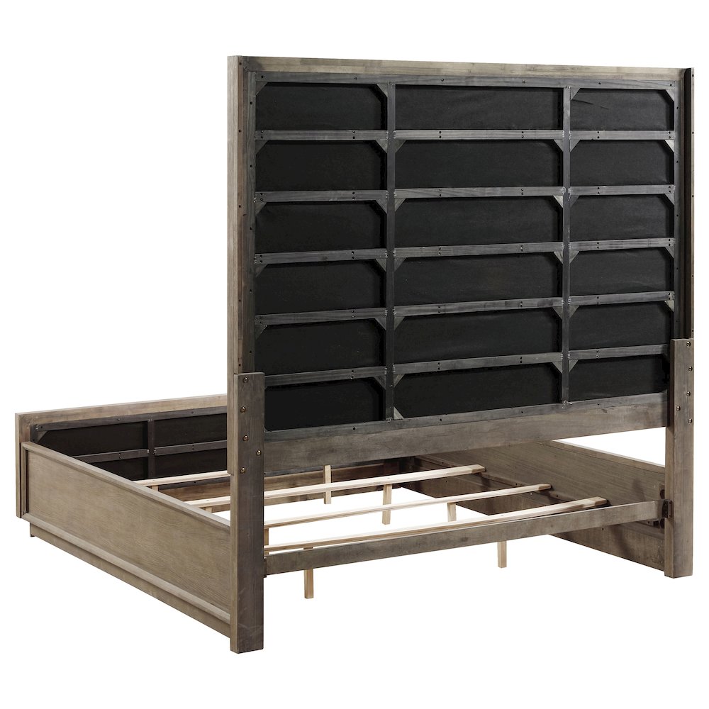 Seraphin Durango California King Washed Oak Wood Panel Bed – Modern Upholstered Extra-Tall Headboard